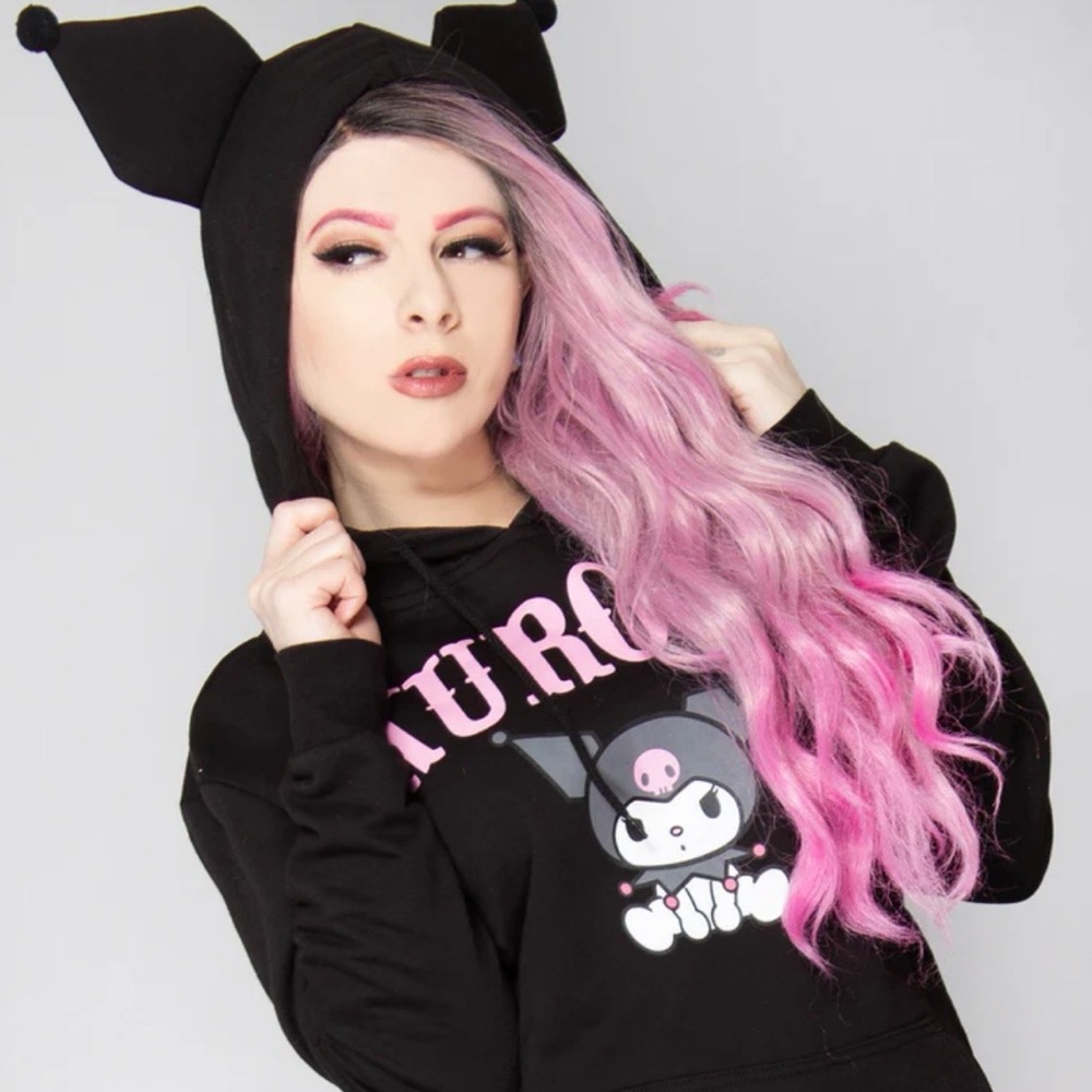 Kuromi Black Graphic Hoodie with Ears. Size XS.
